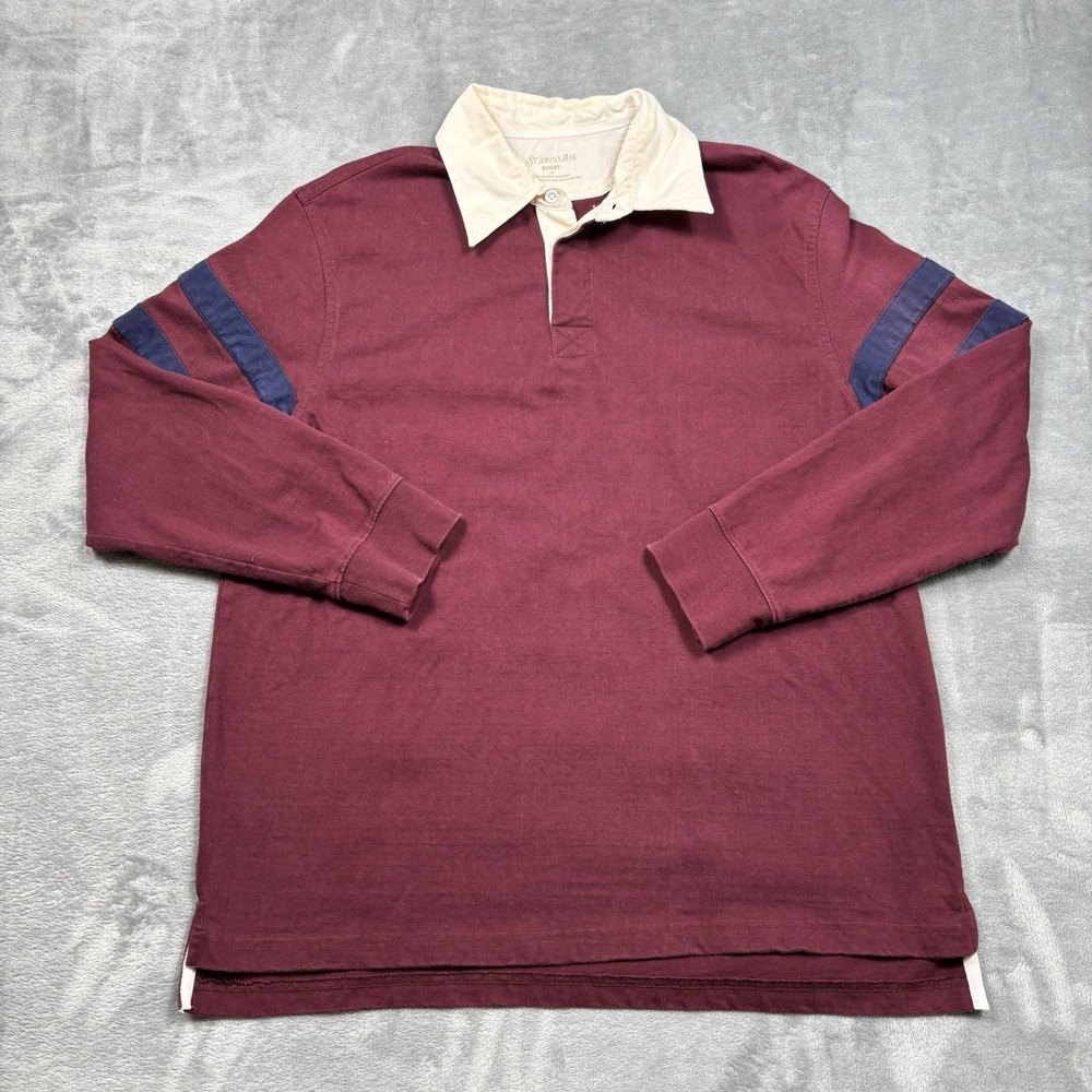 St Johns Bay Rugby Shirt Mens Large Red Striped Long Sleeve Polo Preppy